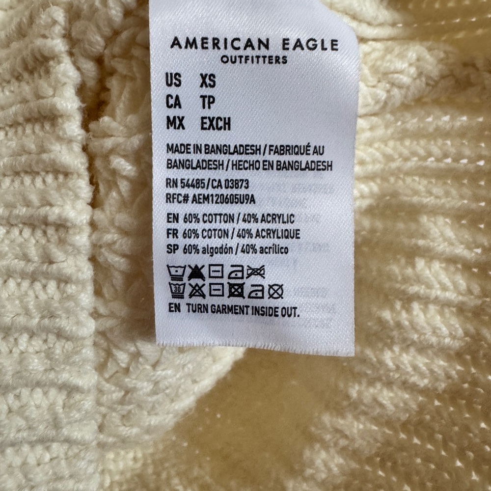 American Eagle | Cream Chunky Knit Quarter Zip Sweater | Oversized Collar | XS - Picture 4 of 5